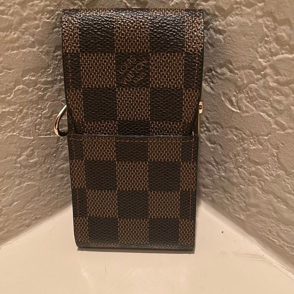 Louis Vuitton Damier Ebene Etui Cigarettes Case Brown Checkered With Gold Chain